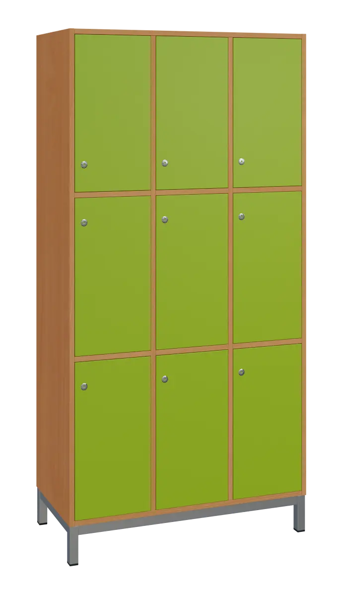 SBS-3333 šatní skříň 9-boxová, 1800x900x400 mm, kovové nohy, korpus buk royal, dvířka jarní zeleň